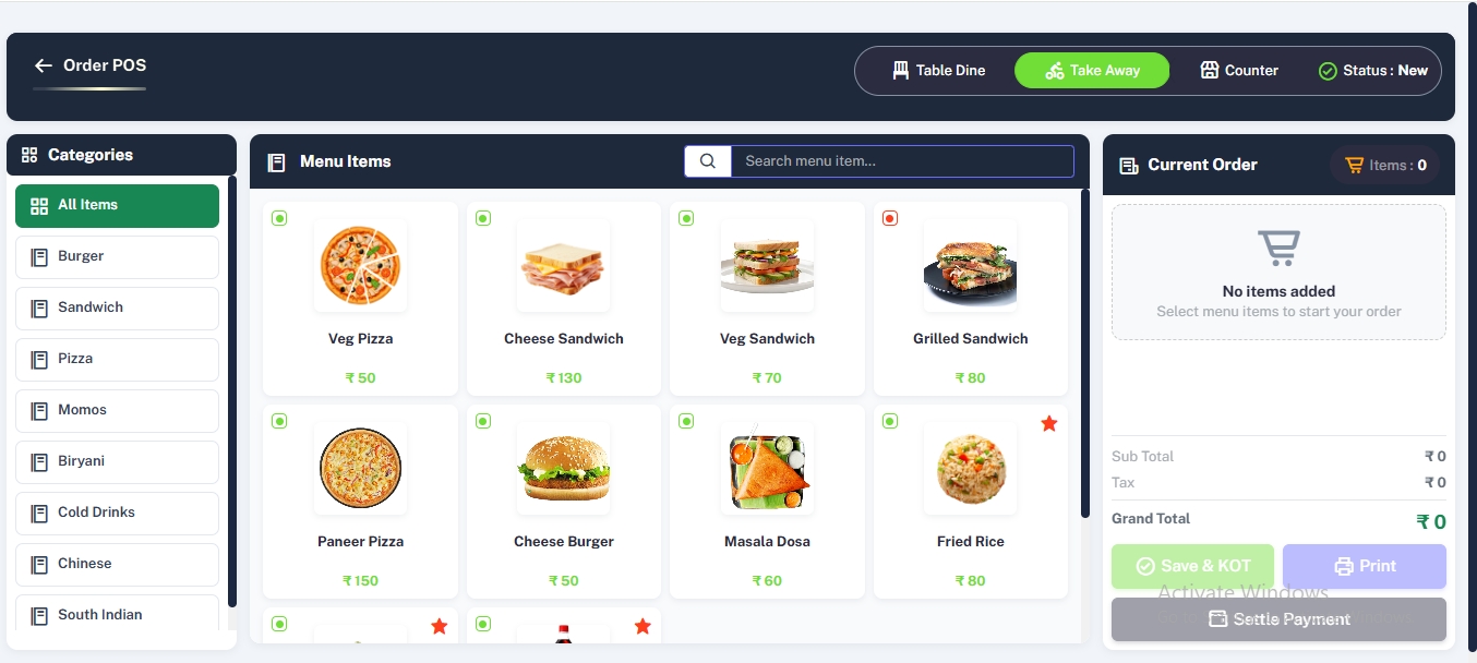 Restaurant POS and cloud kitchen software interface