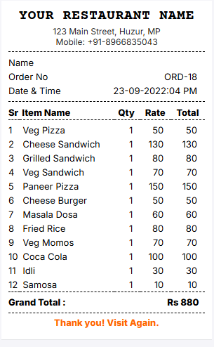 Restaurant POS billing and printed bill software